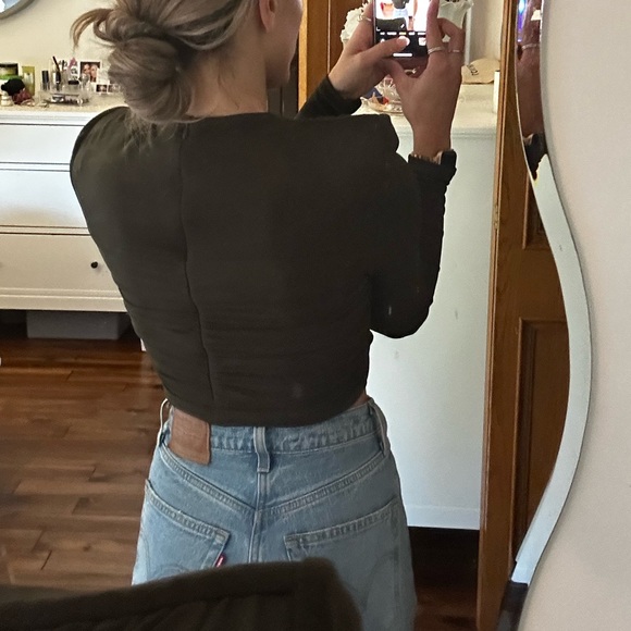 Zara dark olive green crop with shoulder pads - Picture 4 of 4